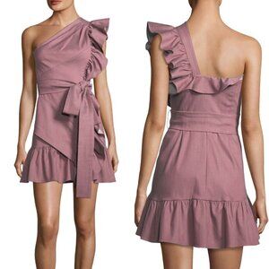 Alexis Adela One-Shoulder Ruffle Asymmetric Belted Mini Dress Size S